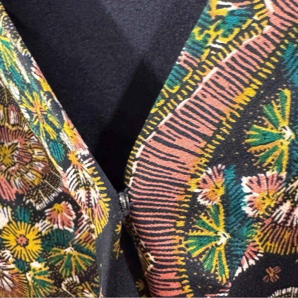 J.Crew Point Sur Satin Crepe Paisley Floral Wrap Tie Black Blouse Top Size XS